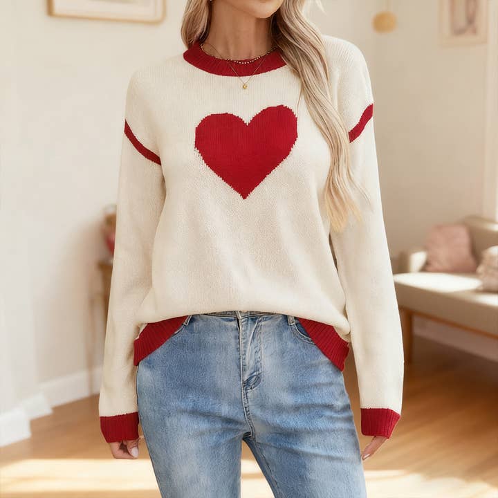 Jacquard-Rundhals-Strickpullover zum Valentinstag für den Großhandel von Lily Clothing