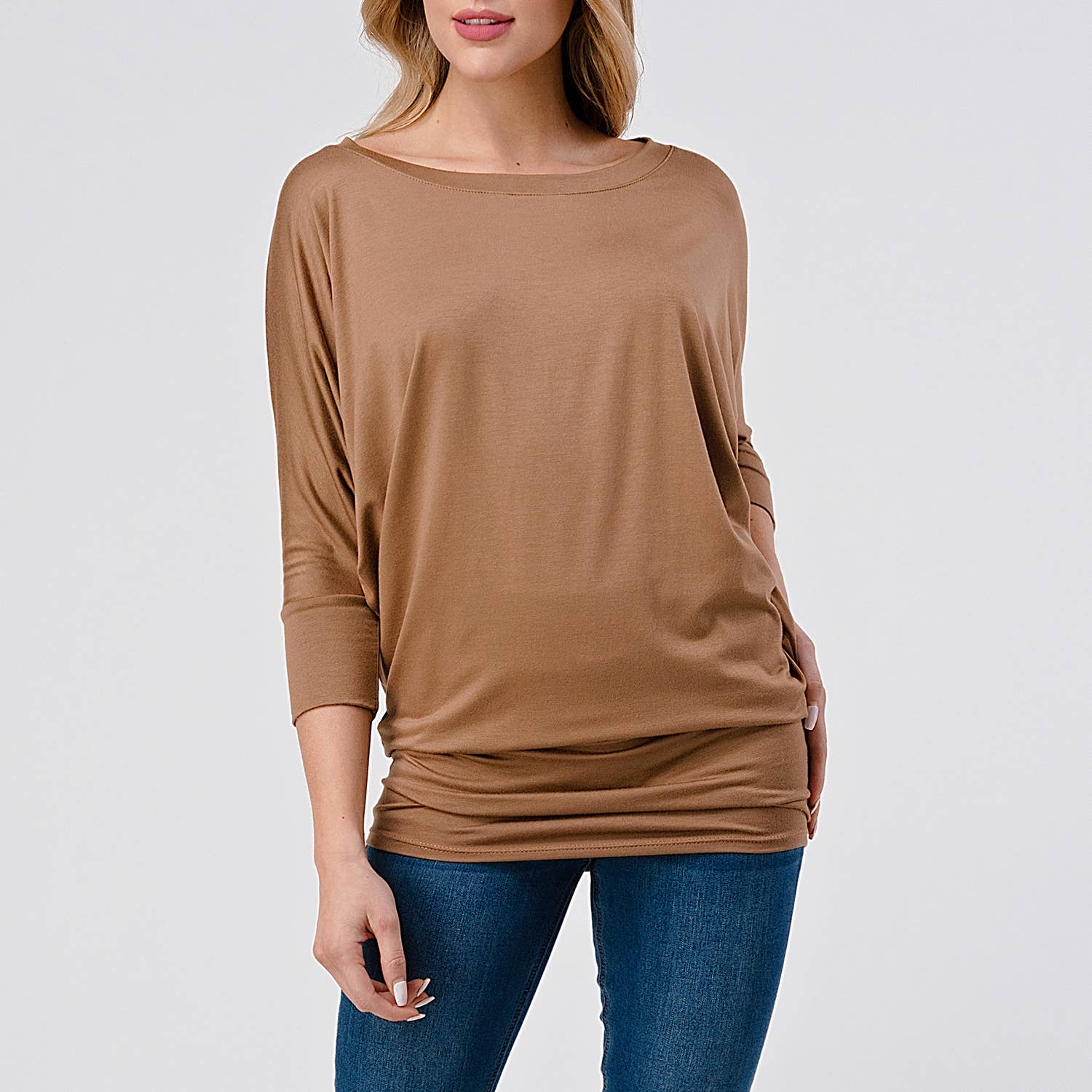 Heimious - Wholesale Knit Top - Women's - 3/4 Dolman Sleeve Round neck Modal Jersey  Top, 250314