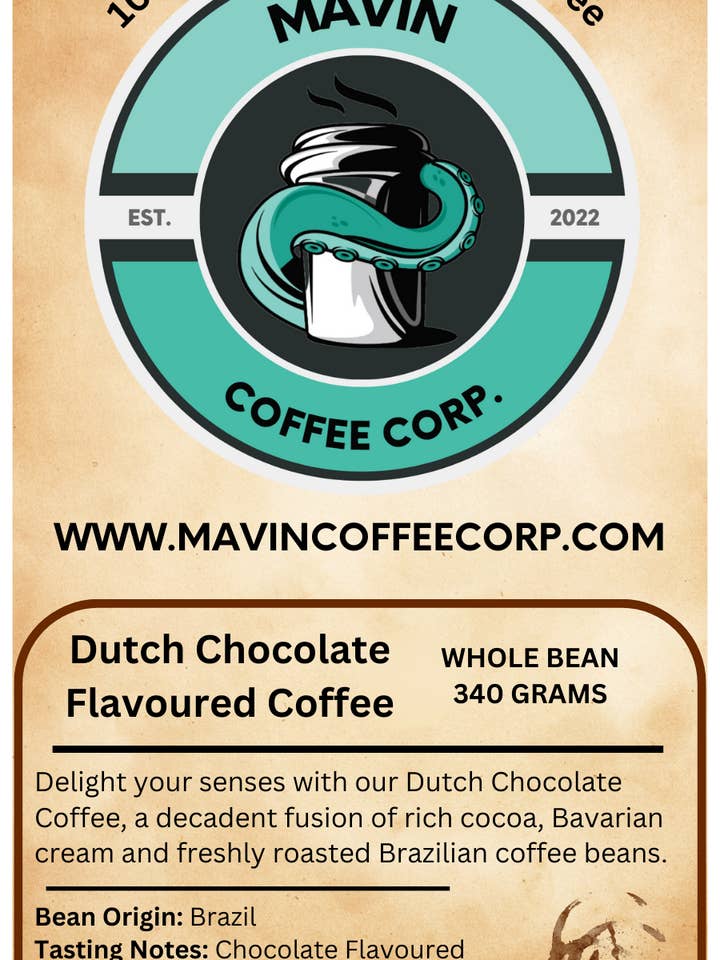 Dutch Chocolate Flavoured Coffee - 340 Grams for wholesale by Coffin Creek Coffee