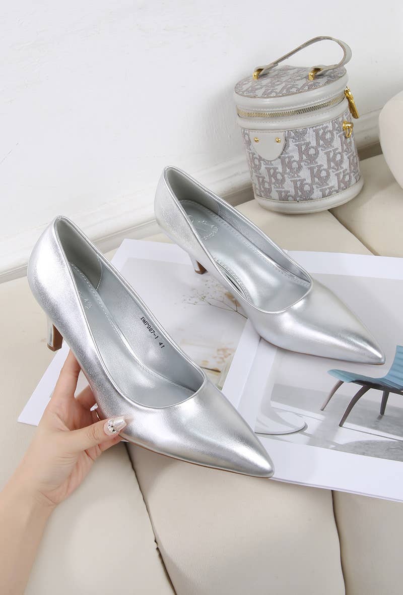 BELLICY / Cink-me - Wholesale Low Heels - Women's - DMP987-1, Pointed toe pumps with medium heel in faux leather0