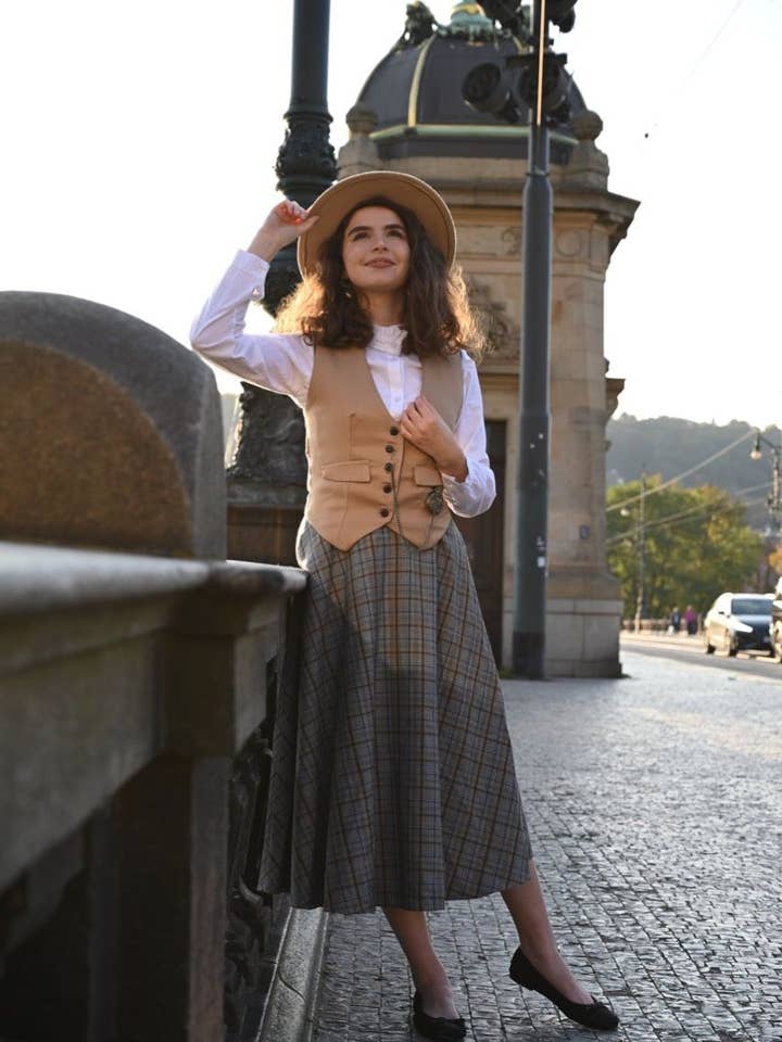 Pivoine Signature - Venta al por mayor Falda - Mujer - Falda a cuadros Académia gris/azul/camel1