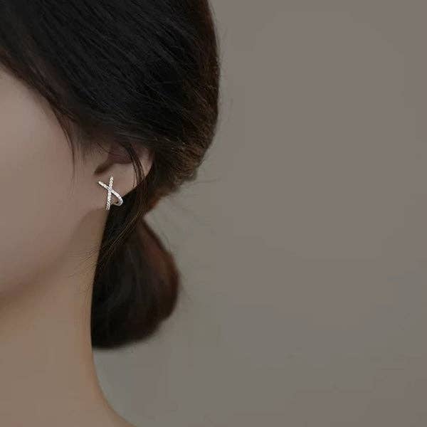LanLivia – wholesale Stud/post earrings – Minimalist Cross Sparkling Earrings2