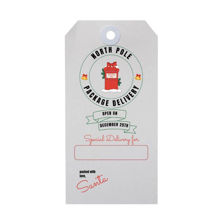 North Pole Package Delivery Holiday Gift Tags in 3 Tag Sizes for wholesale by Amaryllis Park