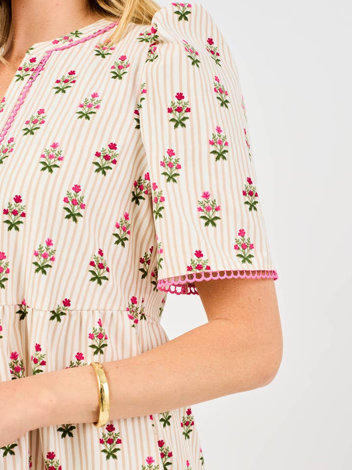 Mary Square - Wholesale Dress – Women's - Adelyn Dress | Cottage Stripes Tan5