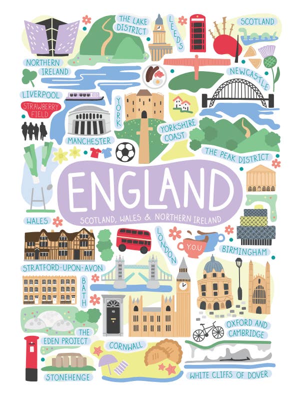 England Landmarks Organic Cotton Tea Towel for wholesale by Y.O.U Oxford