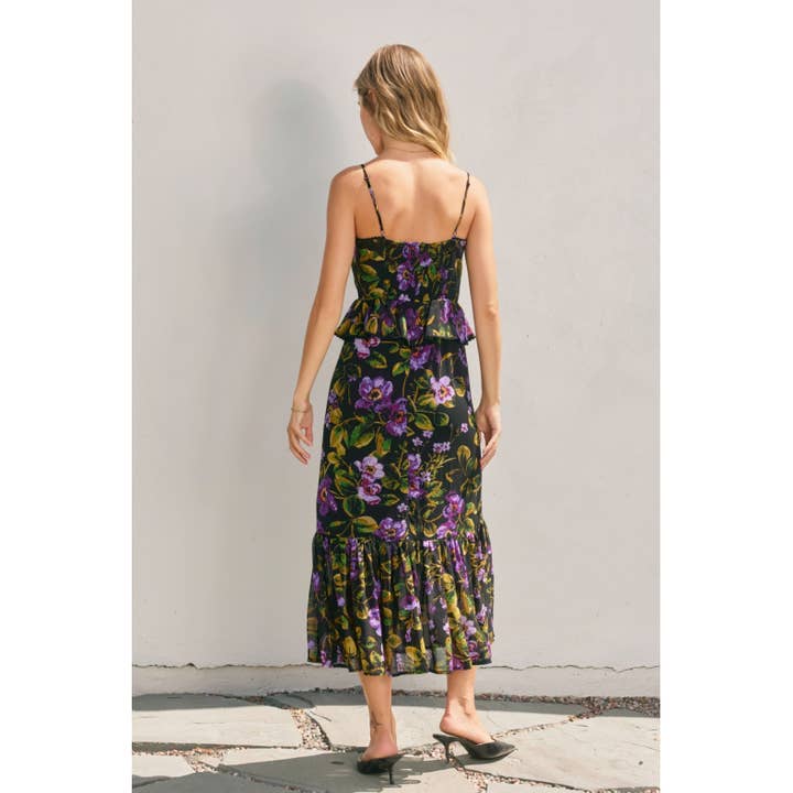 MIDNIGHT VIOLET Falling Back Lurex Ruffled Dress (1) for wholesale on Faire2