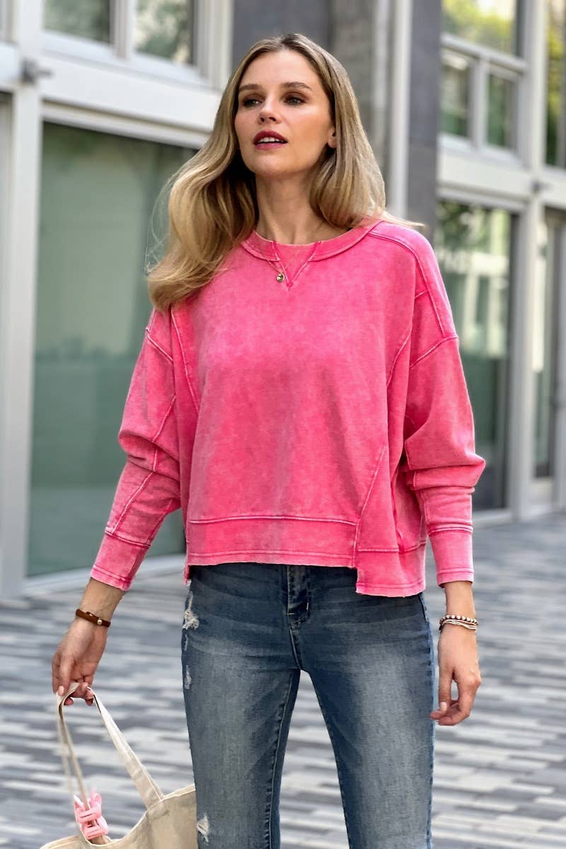 MOCHA  French Terry Acid Wash Pullover for wholesale on Faire22