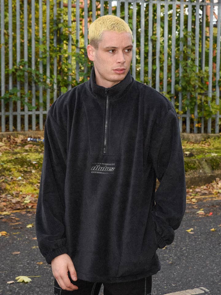 Fleece in Black with DBDNS Futuristic Logo Embroidery for wholesale by Dream But Do Not Sleep