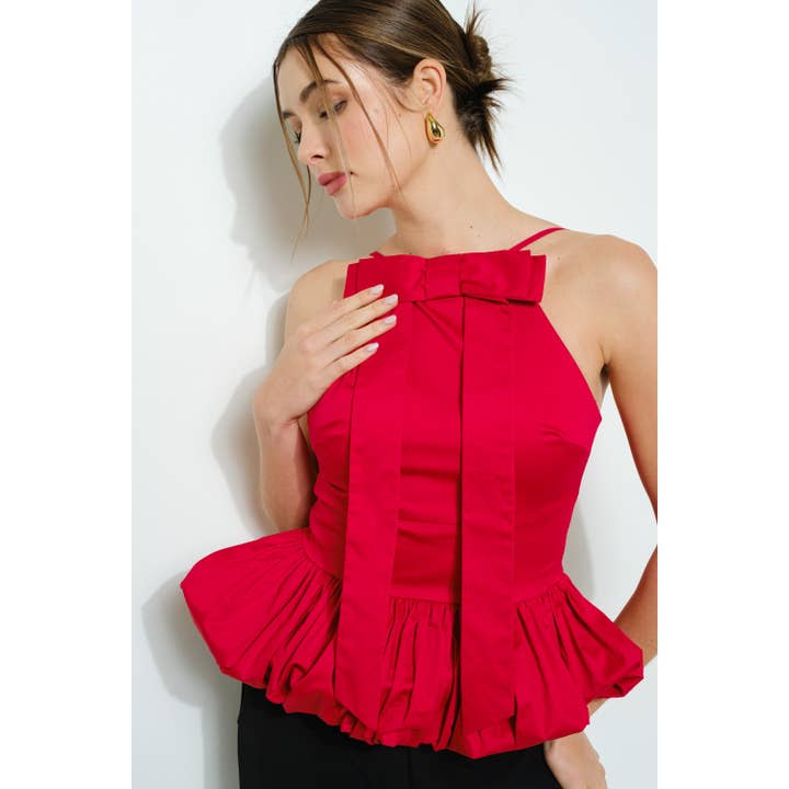 INA - Wholesale Blouse - Women's - Sleeveless Front Bow Detail Bubble Hem Top9