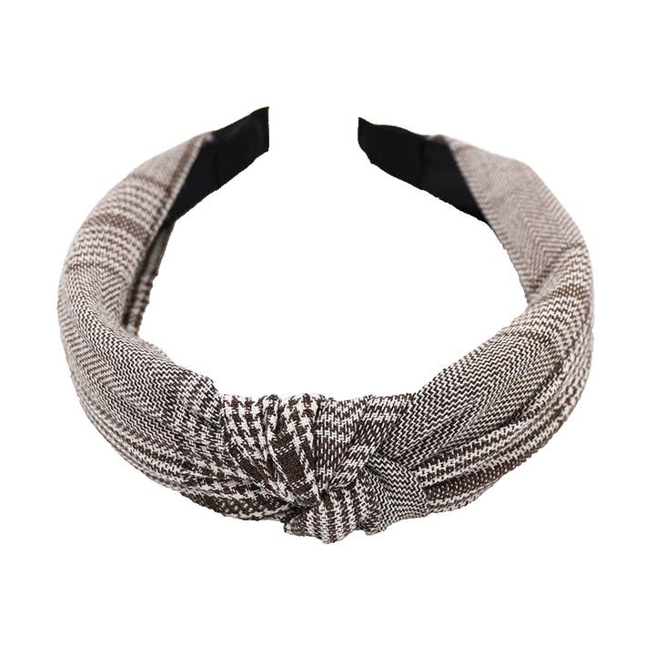 Brun og hvid ternet knude pandebånd for engroshandel hos Fleur de lys collections