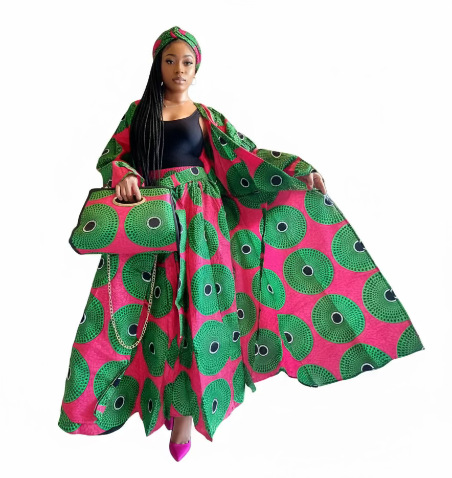 India Batik - Wholesale Dress - Women's - 3pcs Set Maxi Skirt Pocketbook wrap Dress G5