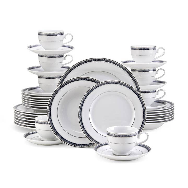 Fitz and Floyd® Mikasa® Pfaltzgraff® - Wholesale Dinnerware Set - Mikasa Platinum Crown Cobalt 40PC DW Set Brown Bx Pkg
