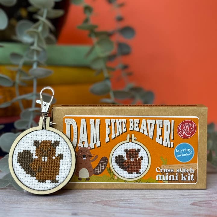 The Crafty Kit Company - Wholesale Embroidery/Cross Stitch Supplies - 'Dam fine beaver!' Mini Matchbox Cross Stitch Kit5