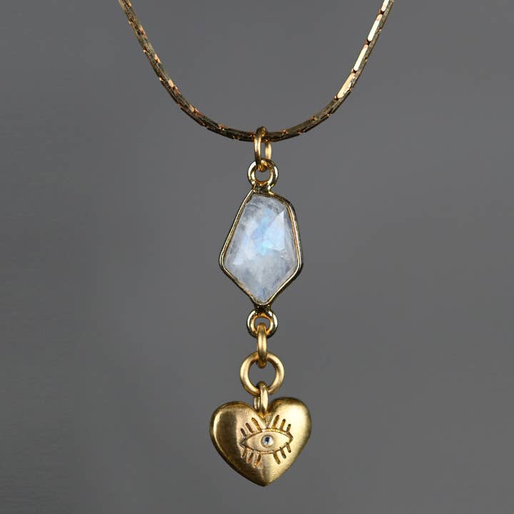 Heart Eye & Semi Precious on Delicate Vintage Chain for wholesale by KBD Studio