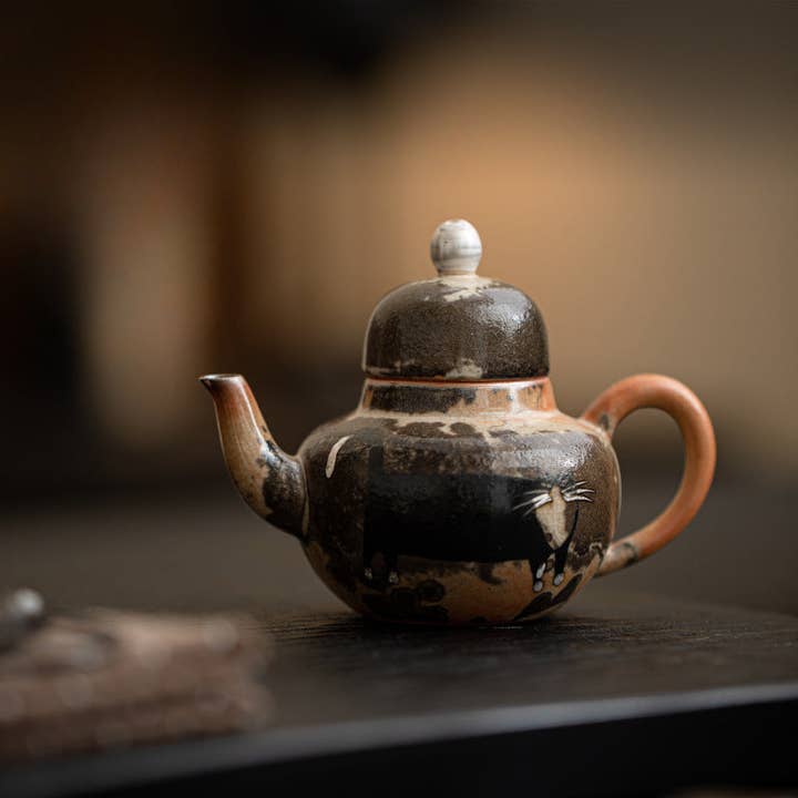 Gohobi Handmade Black Ink Hand-painted Cat Teapot 004 for wholesale by Gohobi (We cover U.S. import duties)