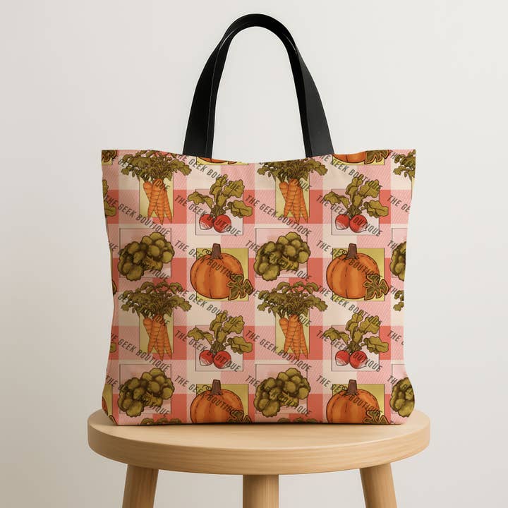 Fall Veggies Farm Rustic Produce Grocery Zipper Tote Bag for wholesale by The Geek Boutique