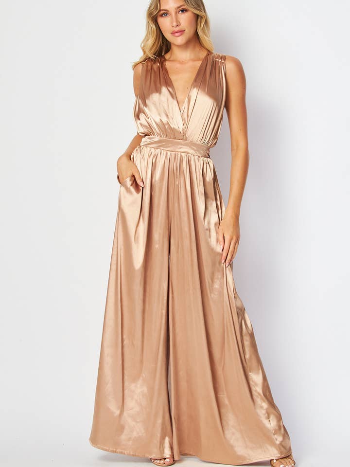 Satin Wide Leg Convertible Jumpsuit HR2302-GOLD for wholesale by B I G H I T Fashion