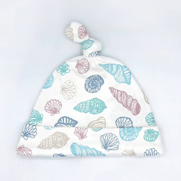 Seashells Coastal Organic Cotton Baby Hat (Newborn) for wholesale by Sunny Day Designs