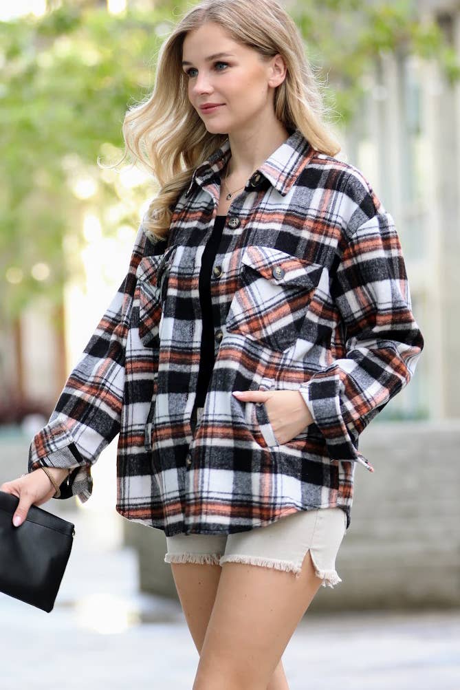 42POPS - Wholesale Shirt Jacket/Shacket - Women's - '...WOOL BLEND PLAID JACKET W/ SIDE POCKET7