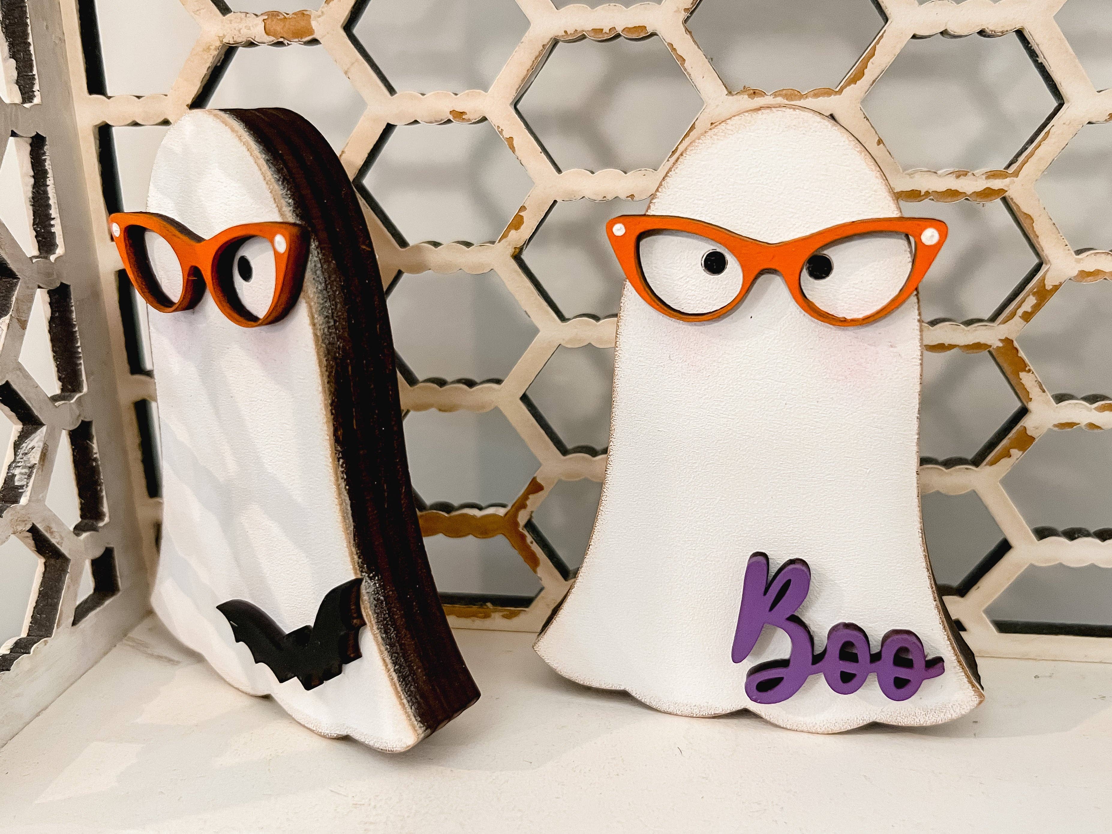 Hollow Grove Designs - Wholesale Decorative Tabletop Object - Nerdy Ghost Shelf Sitters | Chunky Ghost Tiered Tray Decor | Halloween Accents3