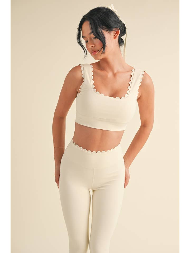 KIMBERLY C - Wholesale Activewear Set - Women's - Scallop Edge V-Back Bra Top and Full Length Leggings Set