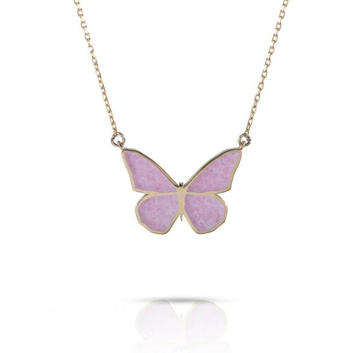 Collier Papillon en Jade Rose pour la vente par Anna Lou of London