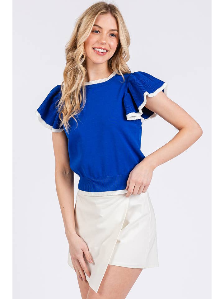 mittoshop - Wholesale Knit Top - Women's - SWEATER KNIT RUFFLE SLEEVE CONTRAST CROP TOP11