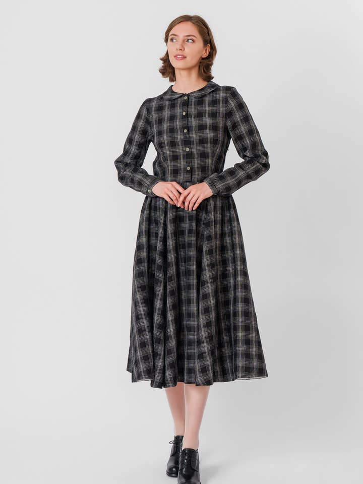 Night Garden Classic – Midi Linen Dress with Peter Pan Collar for wholesale on Faire26