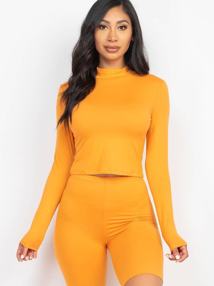 Mock Neck Top & Biker Shorts Set for wholesale by CC Wholesale Clothing