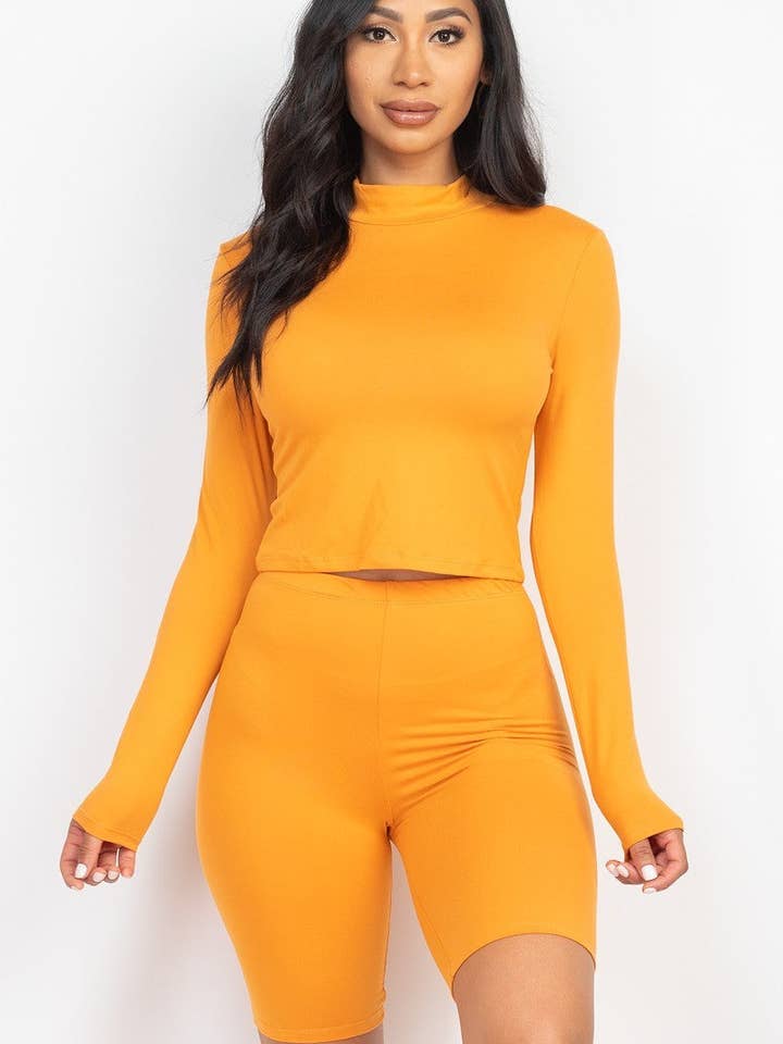 Mock Neck Top & Biker Shorts Set for wholesale by Fashion Quality Boutik