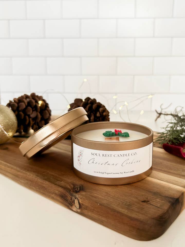 Christmas Cookies 5.5oz Tin Candle for wholesale by Soul Rest Candle Co.