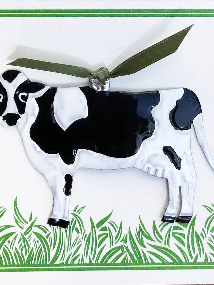 Décoration souvenir d'une vache laitière sur une carte de vœux pour la vente par Alessaro Designs