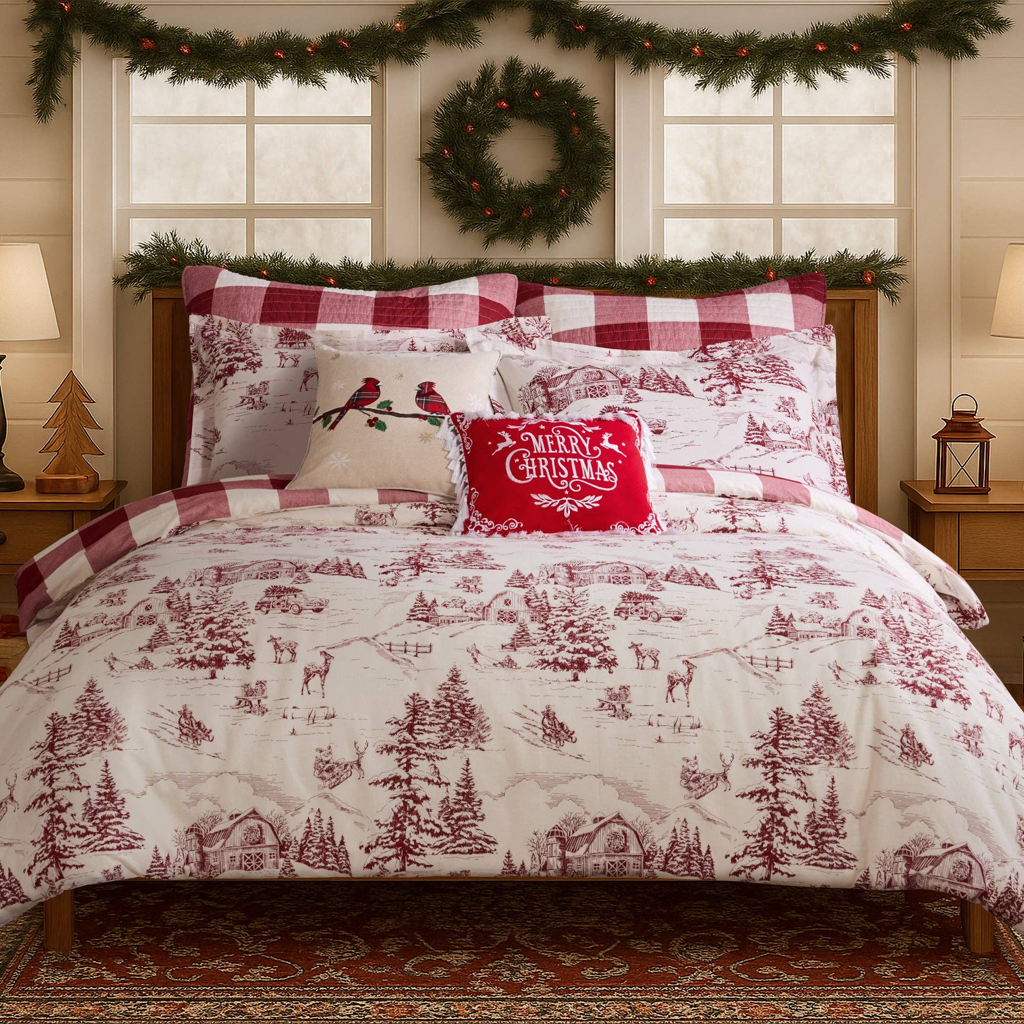 Red Winter Sleigh Ride Duvet Cover/Comforter Set for wholesale on Faire0