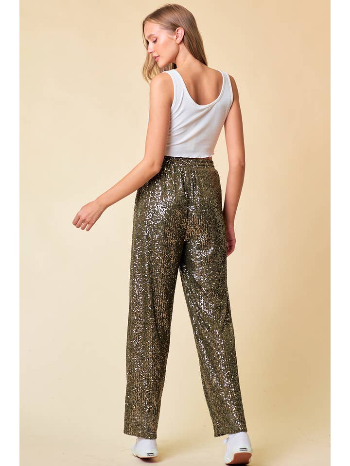 OLIVE SEQUIN STRAIGHT PANTS - 8736P for wholesale on Faire5