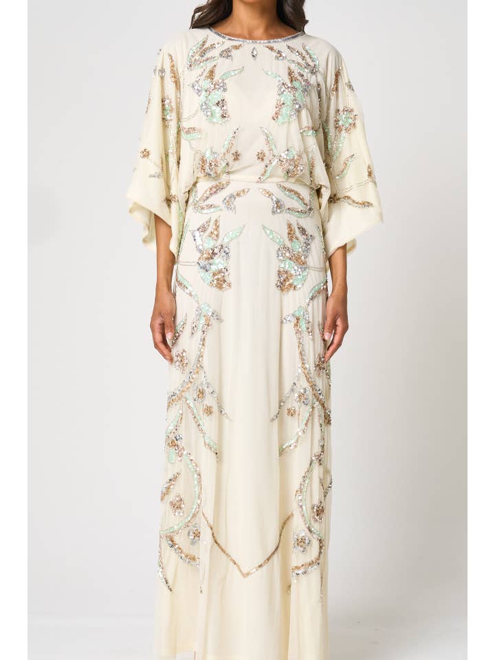 Cream Suvi Embellished Maxi Dress for wholesale on Faire2