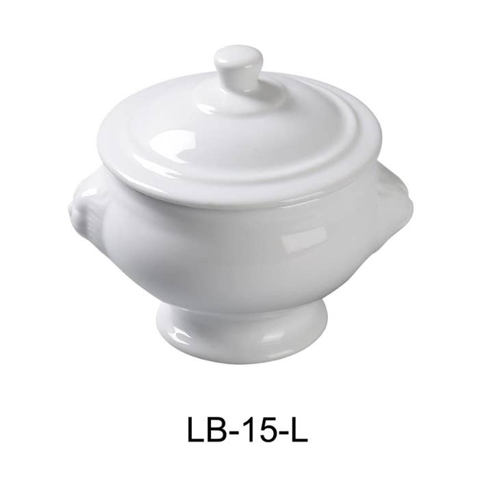 EcoQuality - Wholesale Bowl - Lion Bouillon Porcelain with Lid White 15 Oz