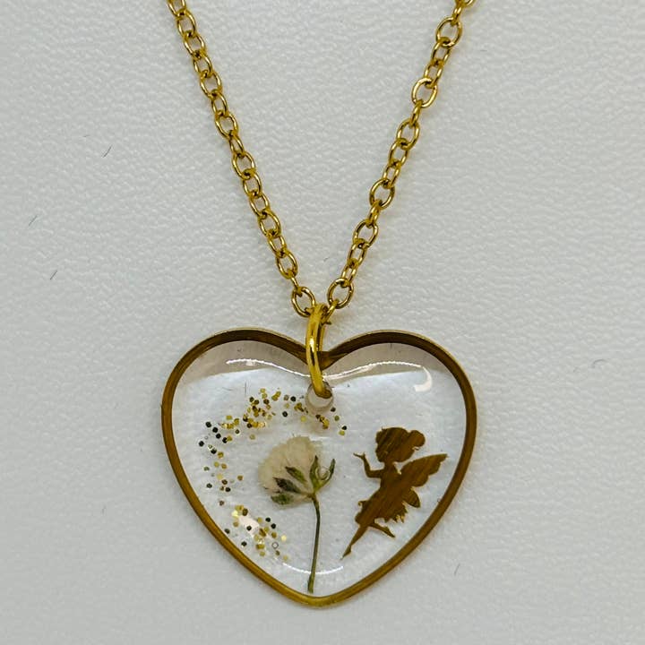 Madame Cousette - Wholesale Pendant/Charm Necklace - Dried flower fairy necklace glitter heart2