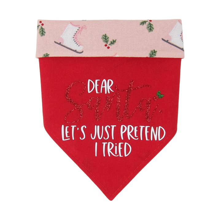 Dear Santa, Let's Just Pretend Tie On Dog Bandana with Snaps for wholesale by Winnie and the Hound