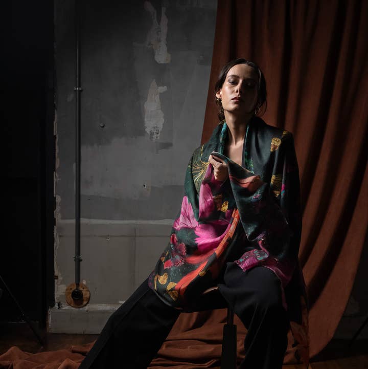 FST le french studio - Wholesale Scarf - Women's - Large cashmere scarf COSMOS EMERALD0