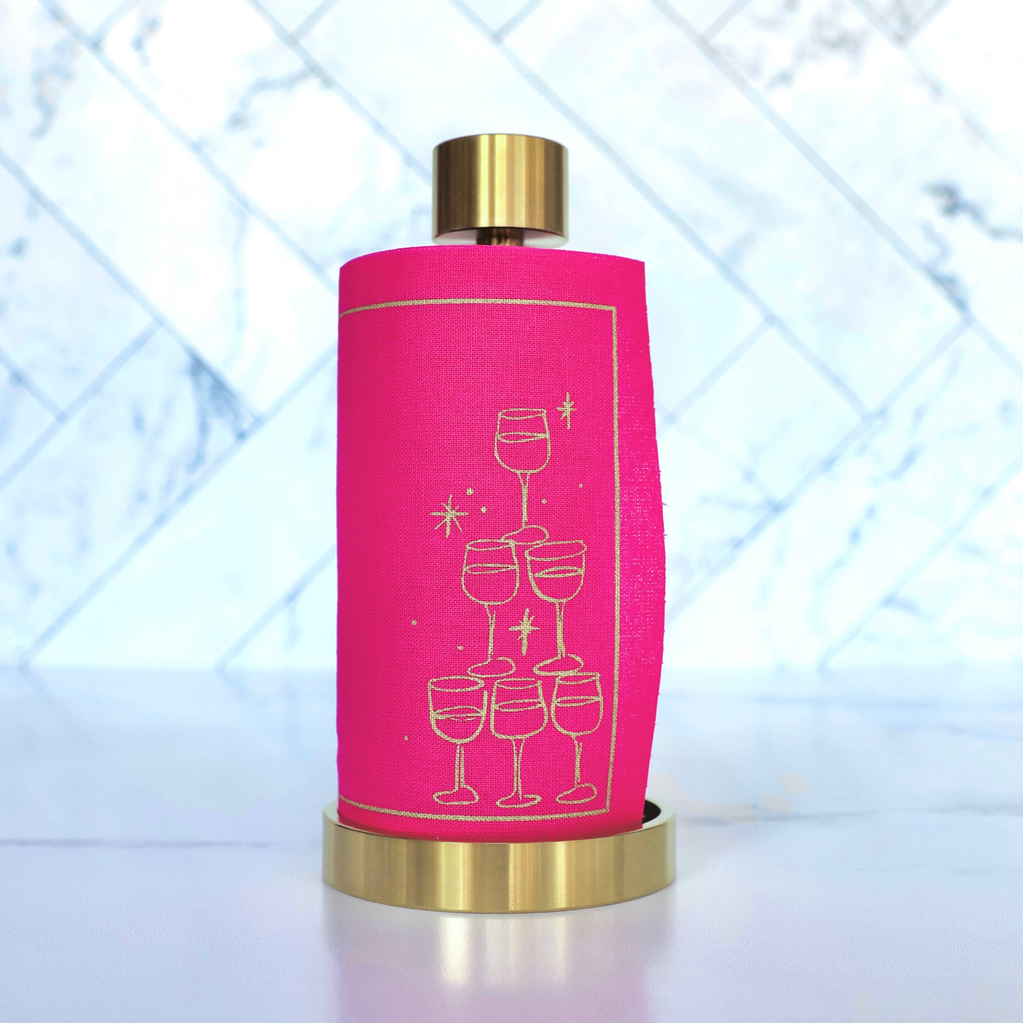 Toasting With Tara - Wholesale Disposable Napkin - Cotton Cocktail Napkin Roll: Blush Bubbles (Vibrant Pink)4