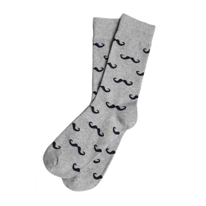 Grey Mustache Socks | Men's Size 7-12 for wholesale by Groomsman Gear