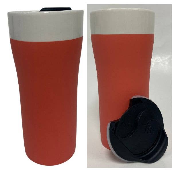 St. Louis Wholesale LLC - Wholesale Insulated Mug/Tumbler - Pfalzgraff Products-Coral White Tangerine Ceramic Travel Mug