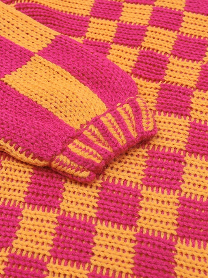 Multicolor Open Front Mixed Checkered Pattern Knit Cardigan for wholesale on Faire8