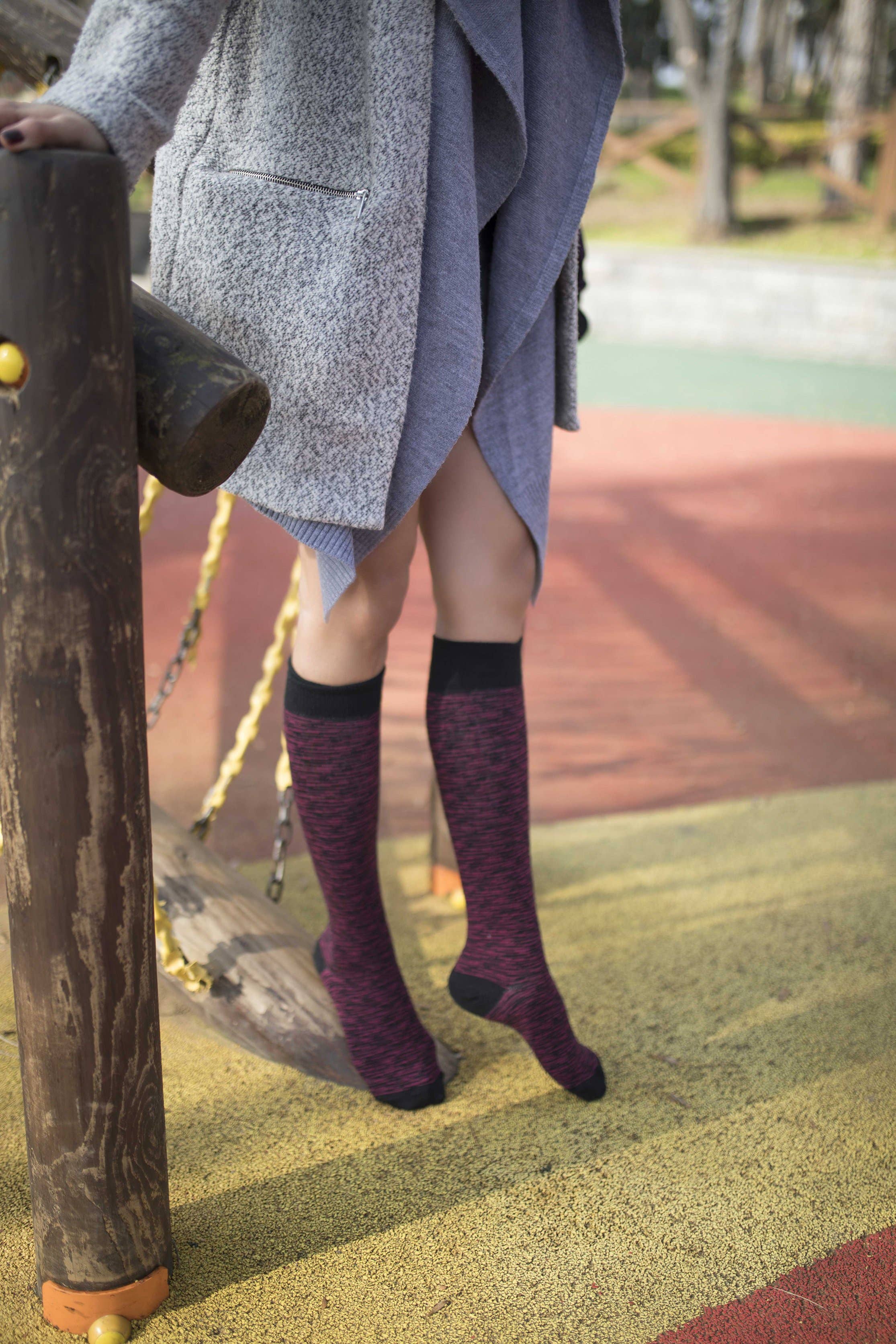 Socks n Socks - Wholesale Socks - Women's - Women's Wine Grizzled Stripe Knee High Socks2