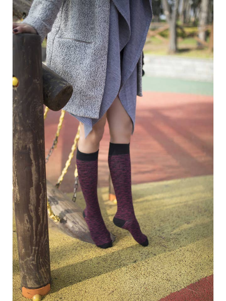 Socks n Socks - Wholesale Socks - Women's - Women's Wine Grizzled Stripe Knee High Socks2