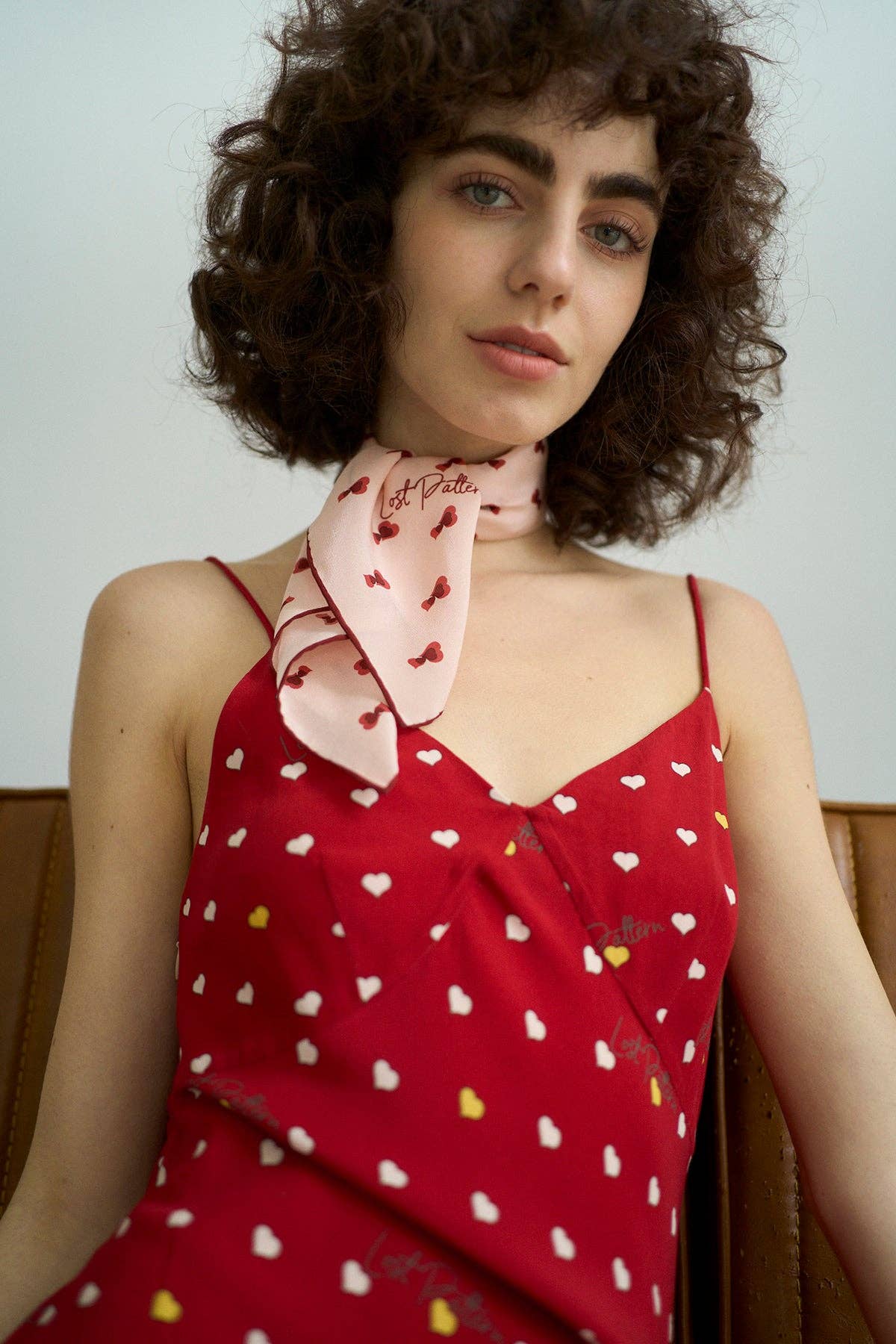 Pale Pink "Twin Hearts" Silk Crepe Bandana for wholesale on Faire7
