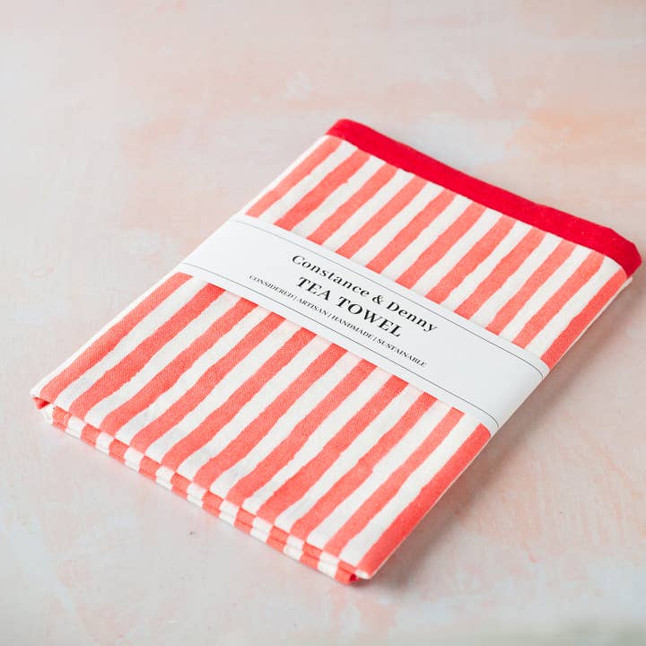 STRIPE CHERRY PINK tea towel for wholesale by Constance & Denny
