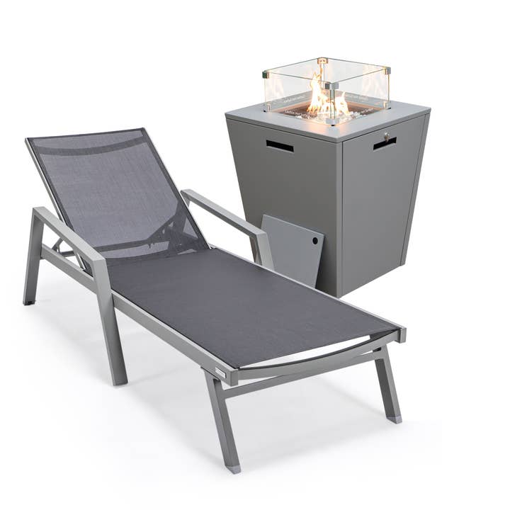 Marlin Patio Chaise Lounge Chair with Fire Pit Table Set for wholesale by LeisureMod