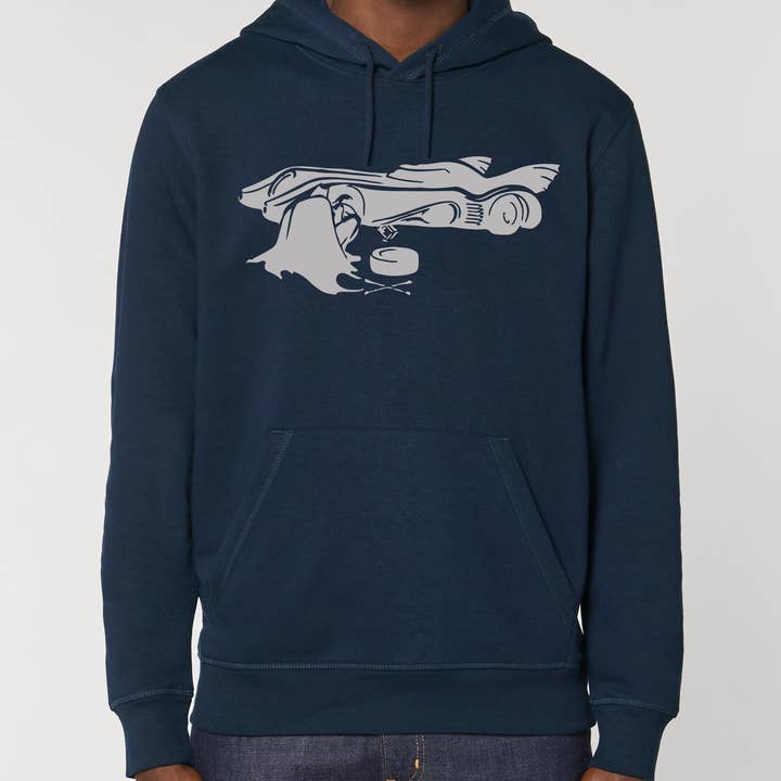 Felpa con cappuccio unisex Batman Batmobile per la vendita all'ingrosso da parte di Meeplings | Handmade in Berlin