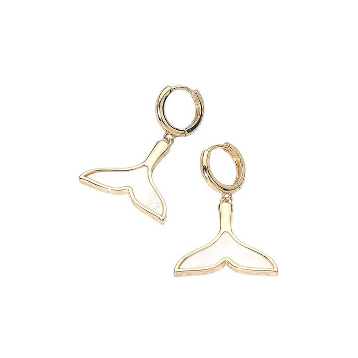 Sensibling Corp. - Wholesale Huggie Earrings - Mother of Pearl Inlay Whale Tale Dangle Earrings1